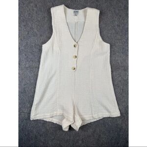 Rhythm Livin Romper Women's Small White Cotton Sleeveless Casual Button Front